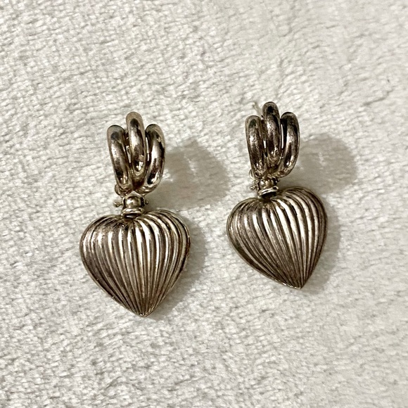 Vintage Sterling Heart Earrings - Picture 1 of 2